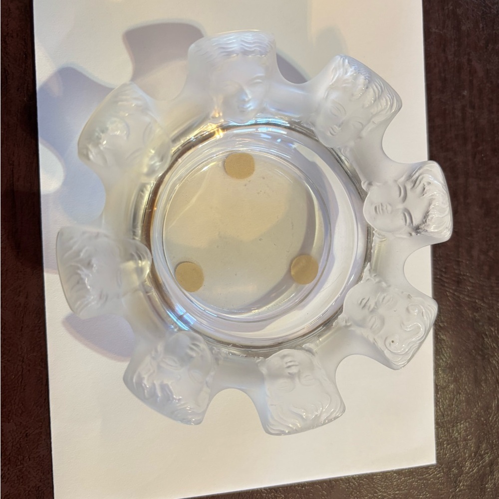 Lalique vintage collectible St Nicholas crystal trinket dish with 8 cherub faces